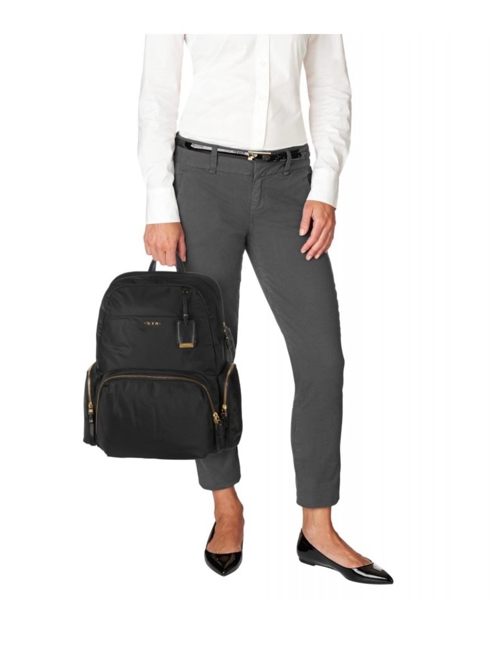 Tumi Calais Black Nylon Backpack with Gold Hardware Accents